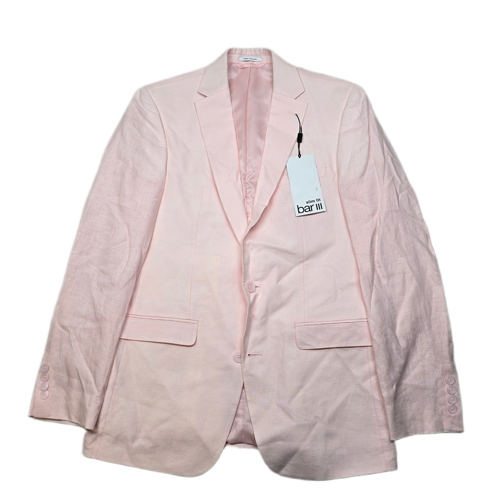 Bar III Linen Sport Coat Mens 38L 38 Light Pink Slim Fit Summer‎ Blazer $295 NEW